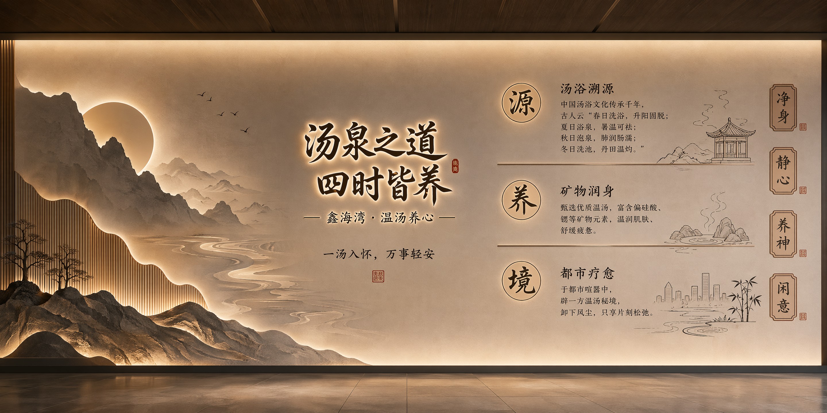 汤泉会所文化墙设计