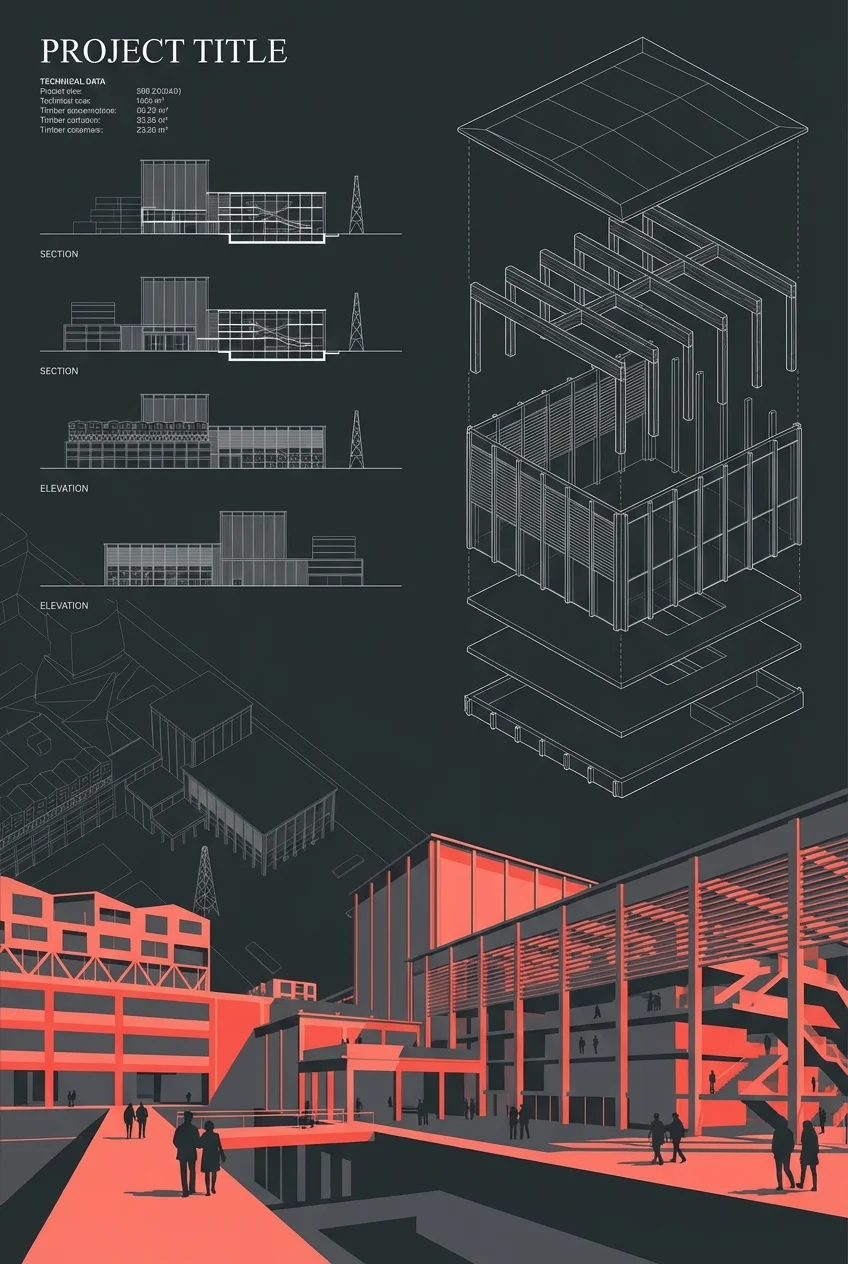 插画建筑展板