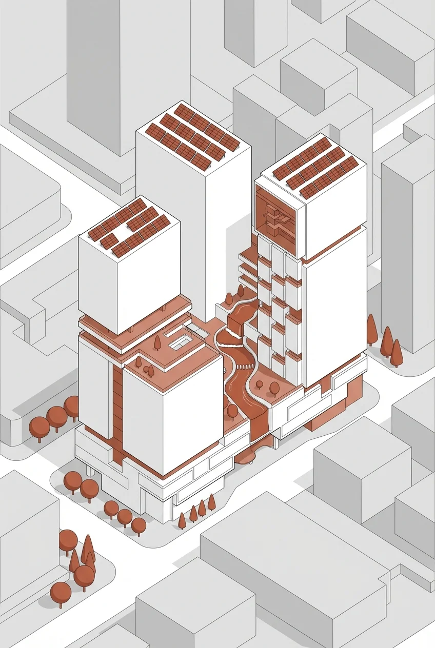 插画风建筑轴测图