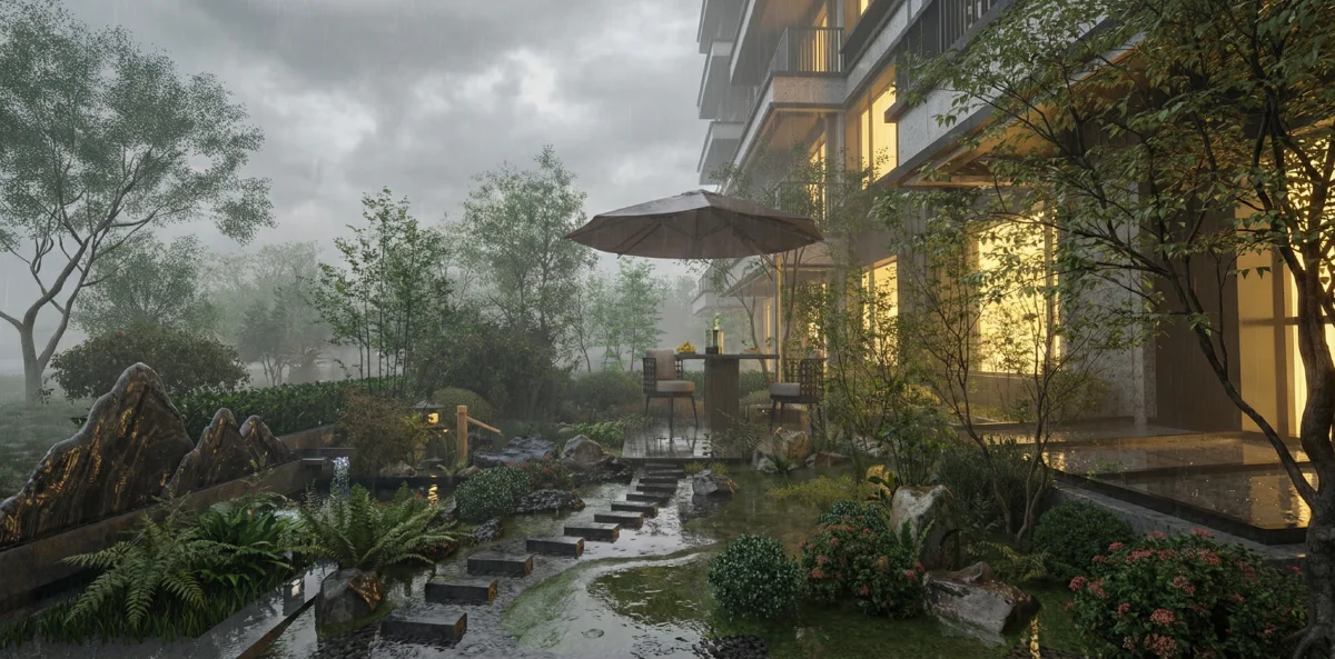 阴雨景观渲染