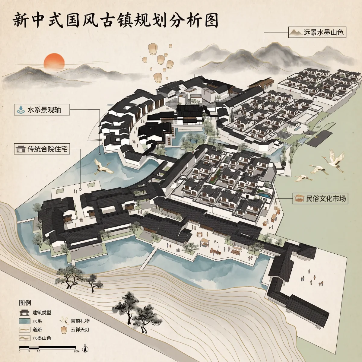 中式古镇规划分析图