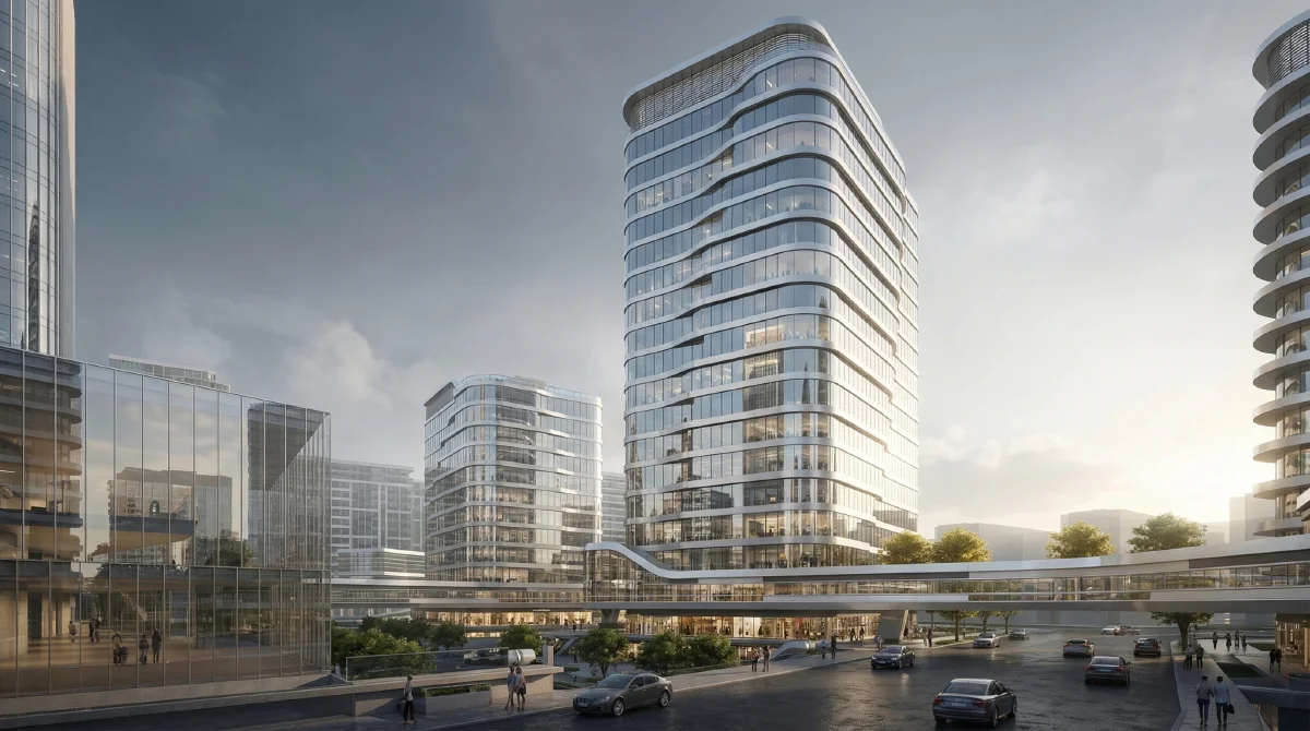灰调商业建筑渲染