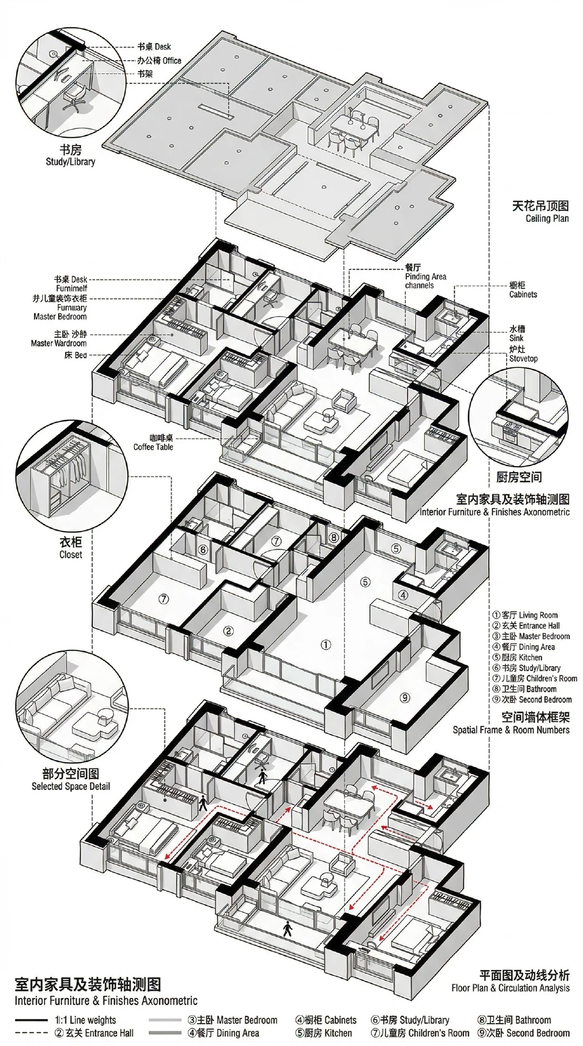 室内爆炸轴测分析图