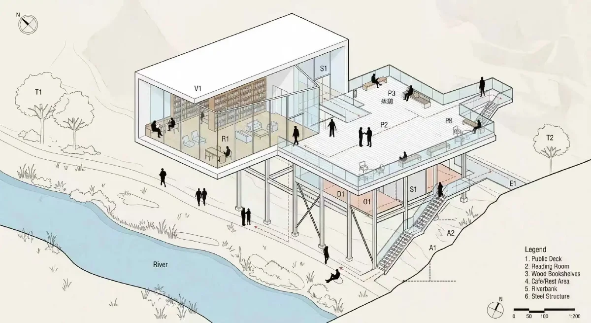 小清新线稿建筑分析图