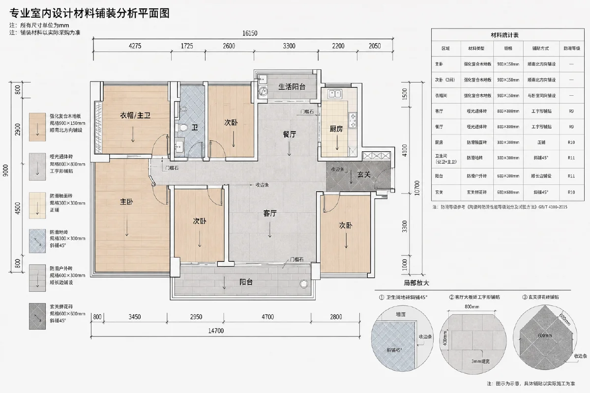 室内材料铺装分析图