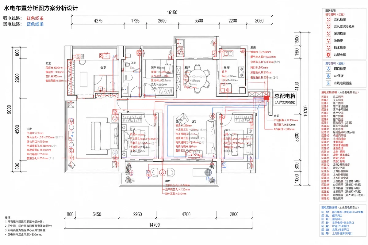 全屋强电、弱电插座布置图