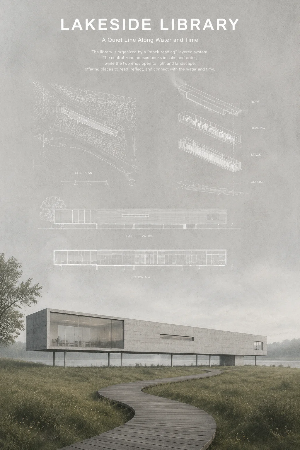 湖畔图书馆建筑展板