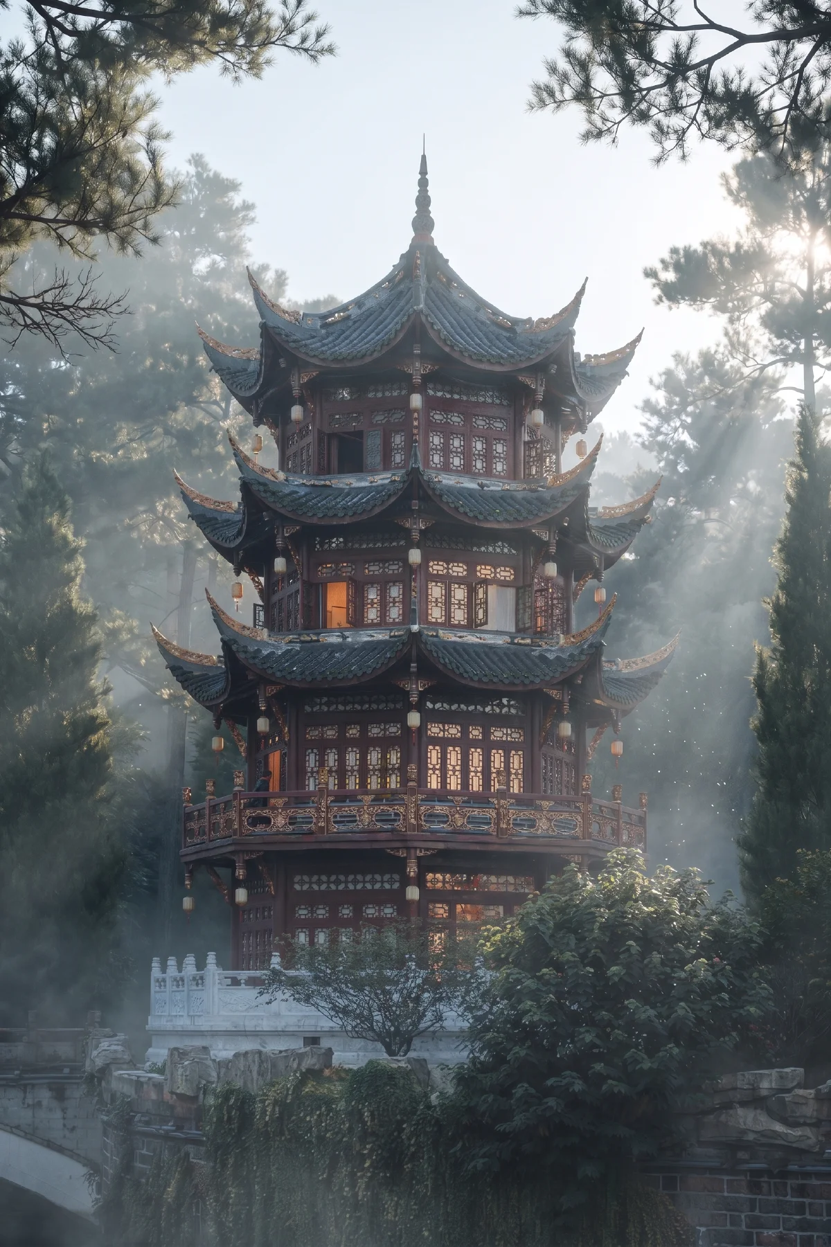 清晨古建渲染