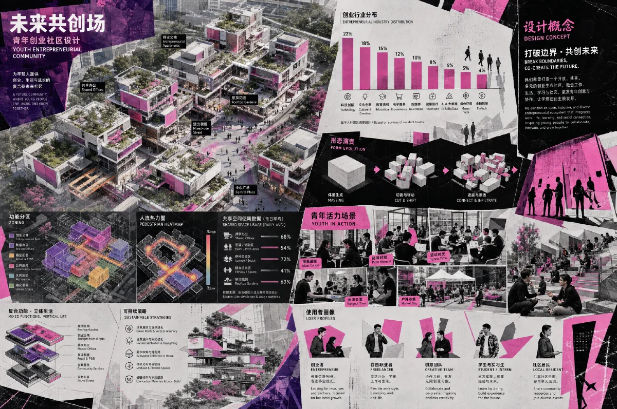 横向解构风建筑展板