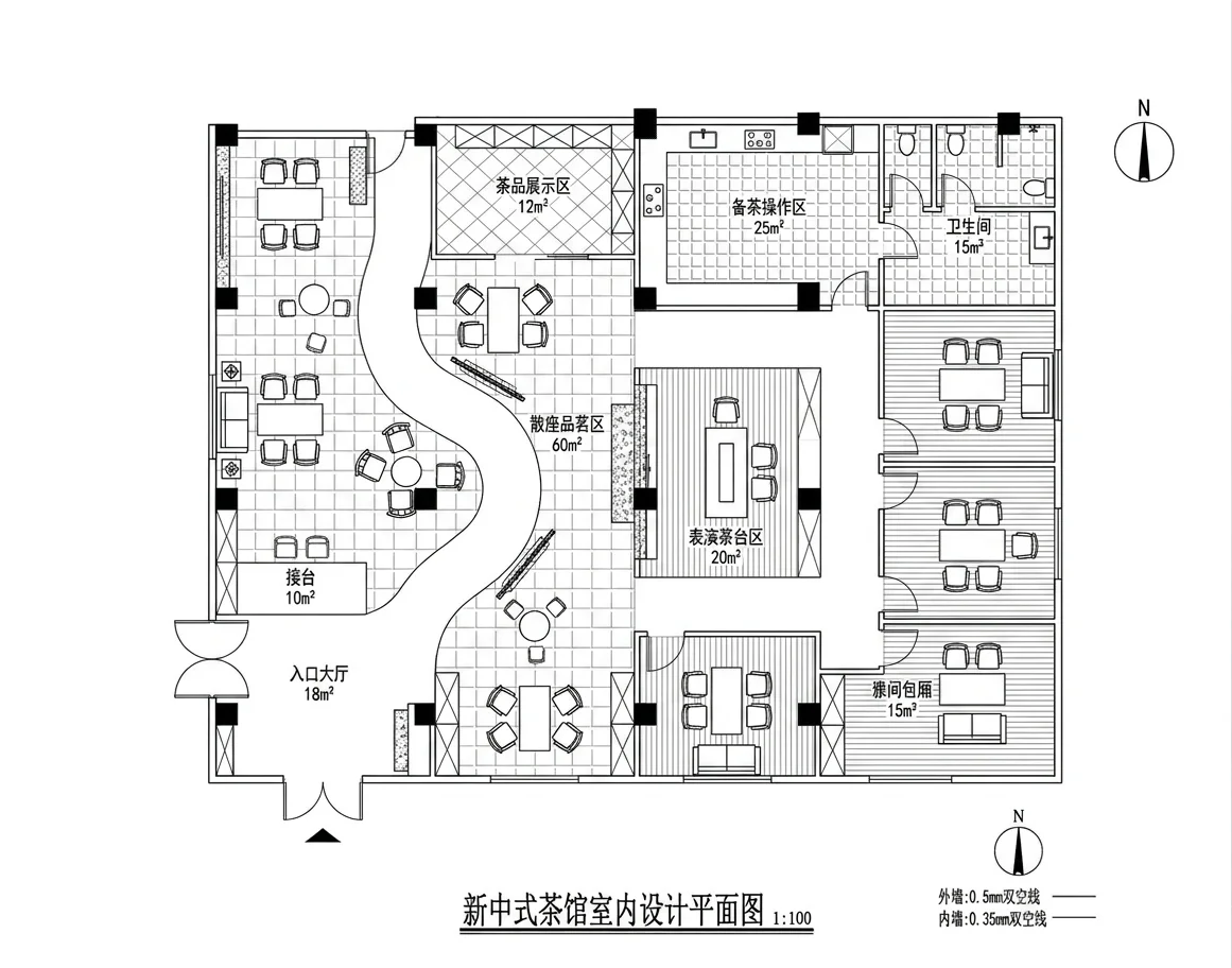 新中式茶馆平面方案设计
