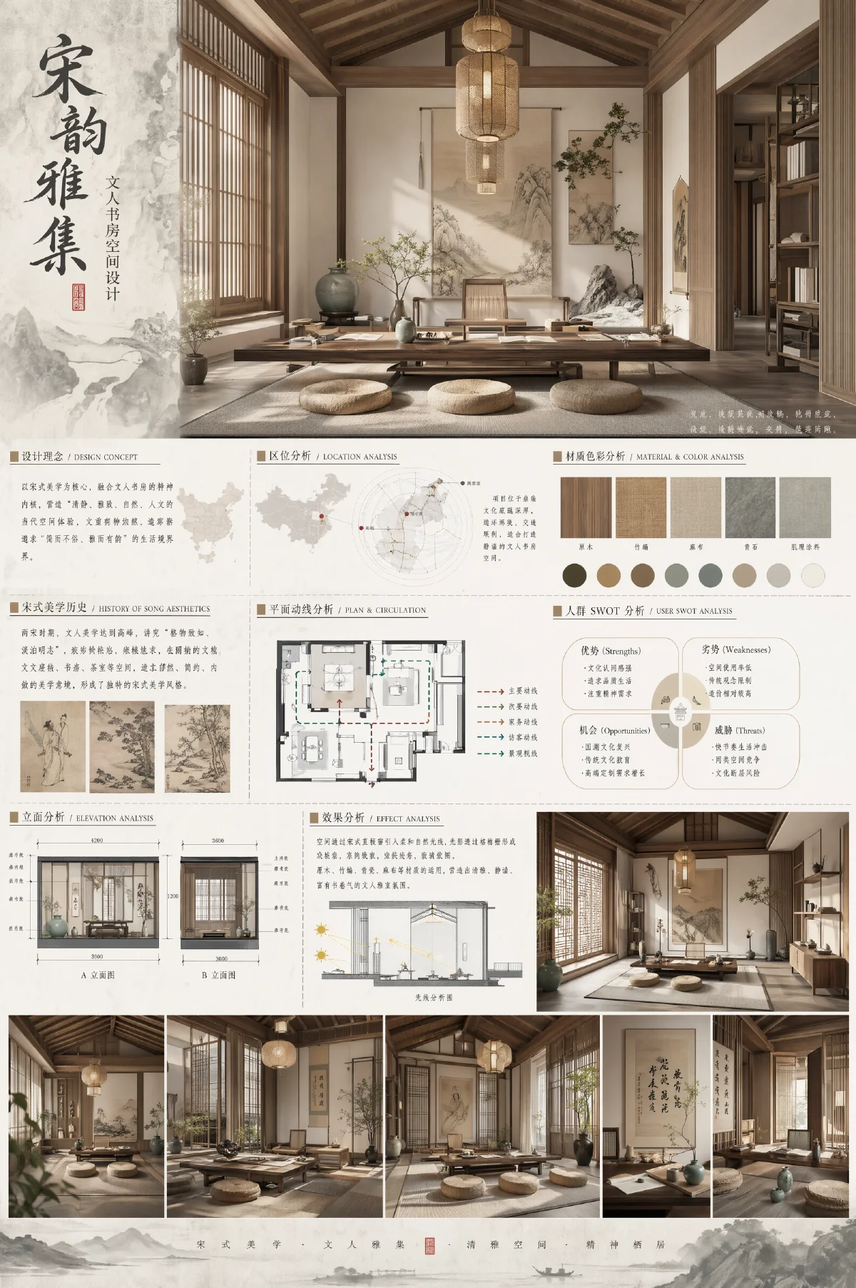 宋式美学室内设计展板