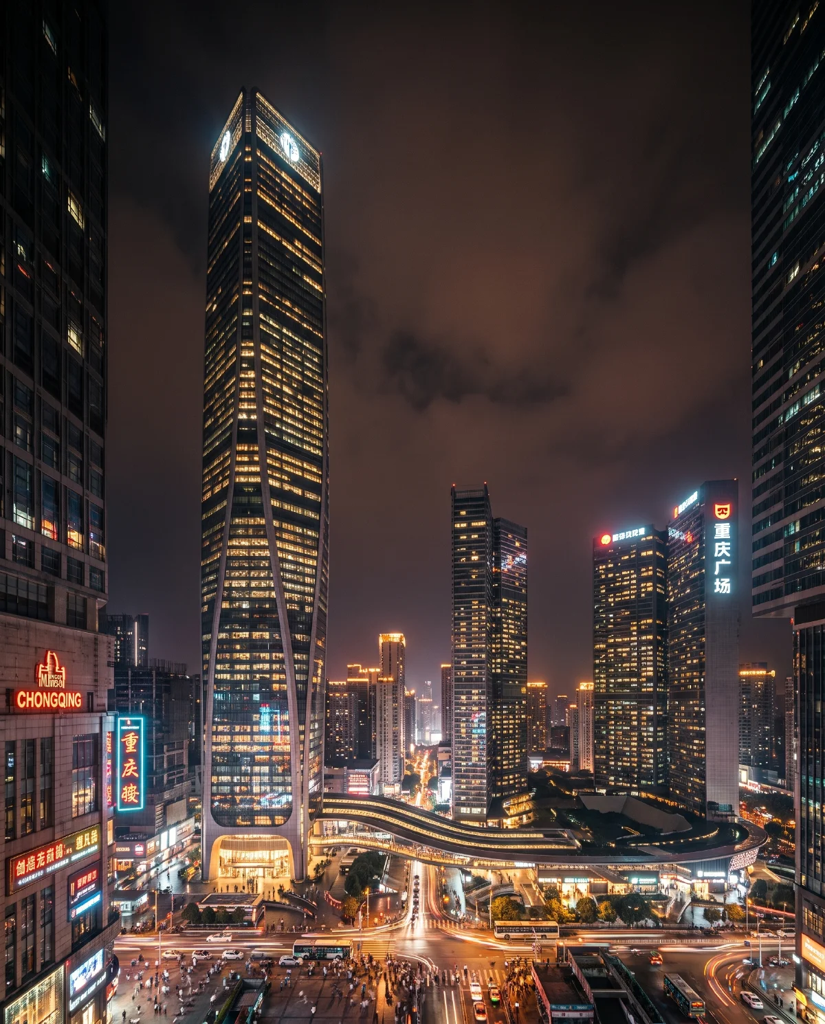 建筑夜景霓虹效果图