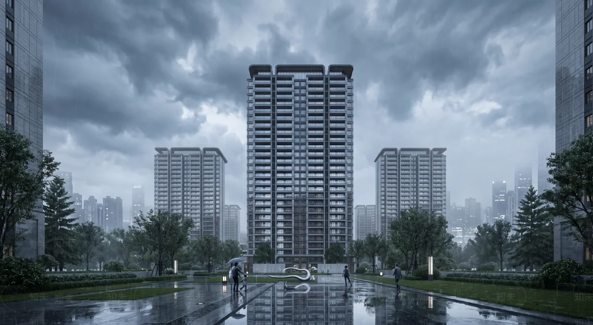 阴天住宅建筑渲染