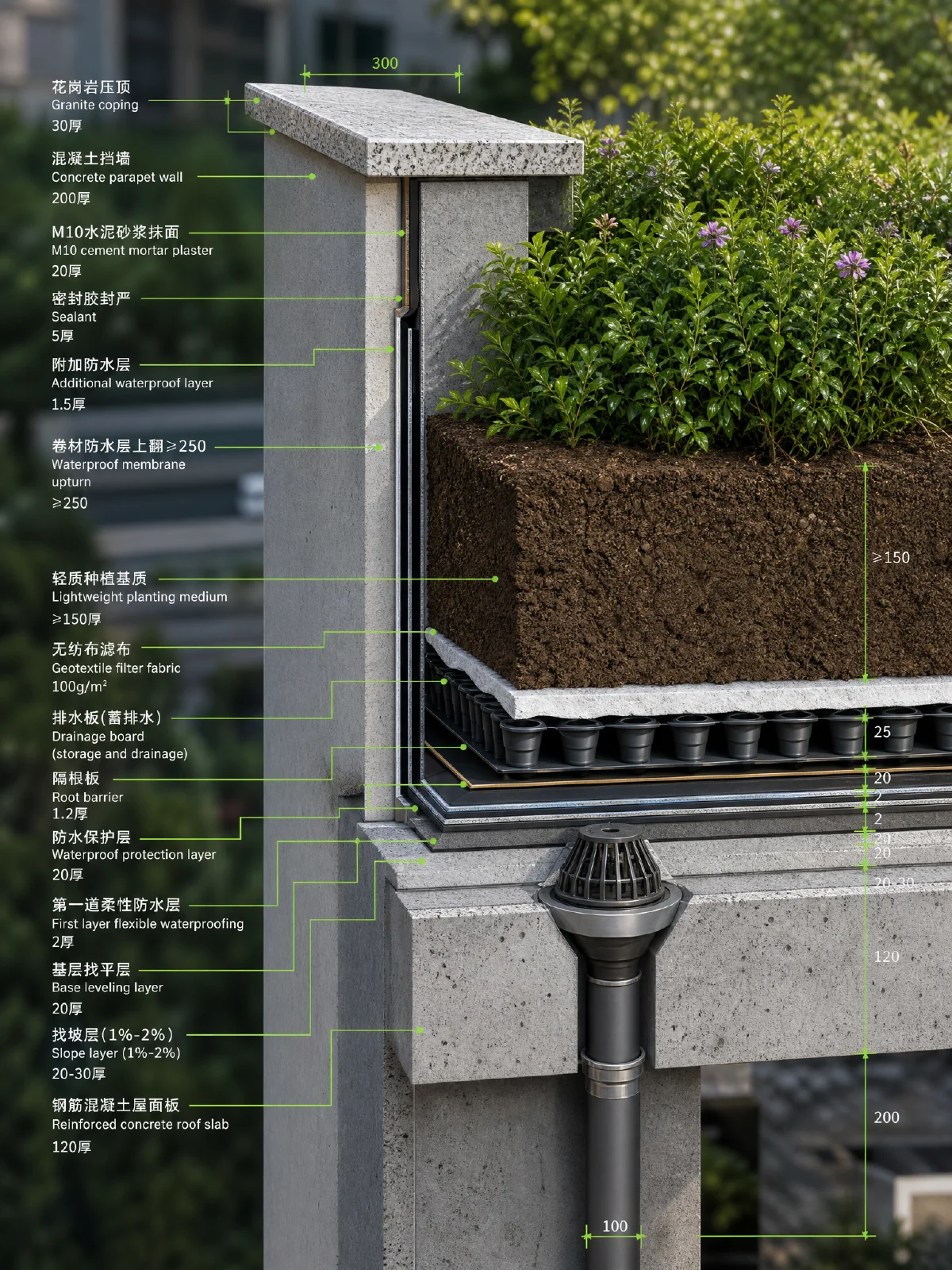 屋顶花园种植屋面构造
