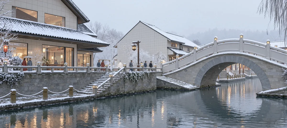 中式建筑雪景渲染