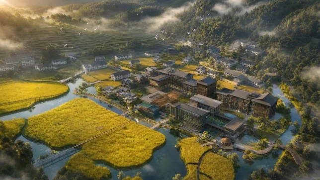 山地新中式鸟瞰渲染