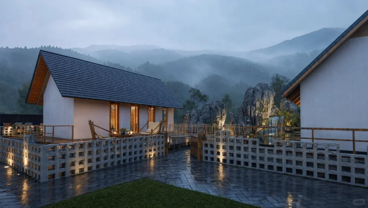 蓝调阴雨氛围建筑渲染