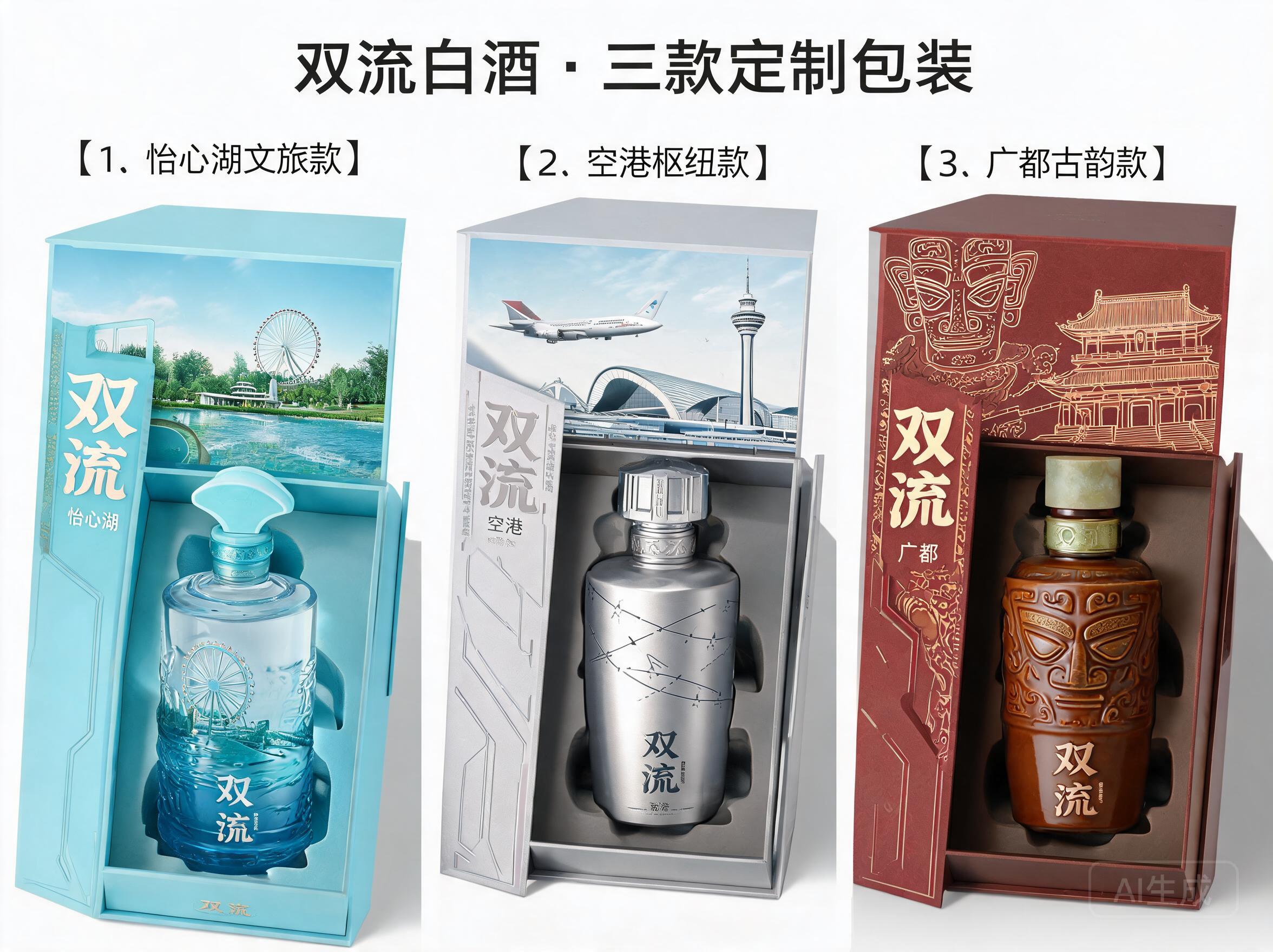 设计一款具有双流特色的白酒包装礼盒，要求酒盒和酒瓶都必须原创，目前川酒集团和双流政府要合作打造一款产…