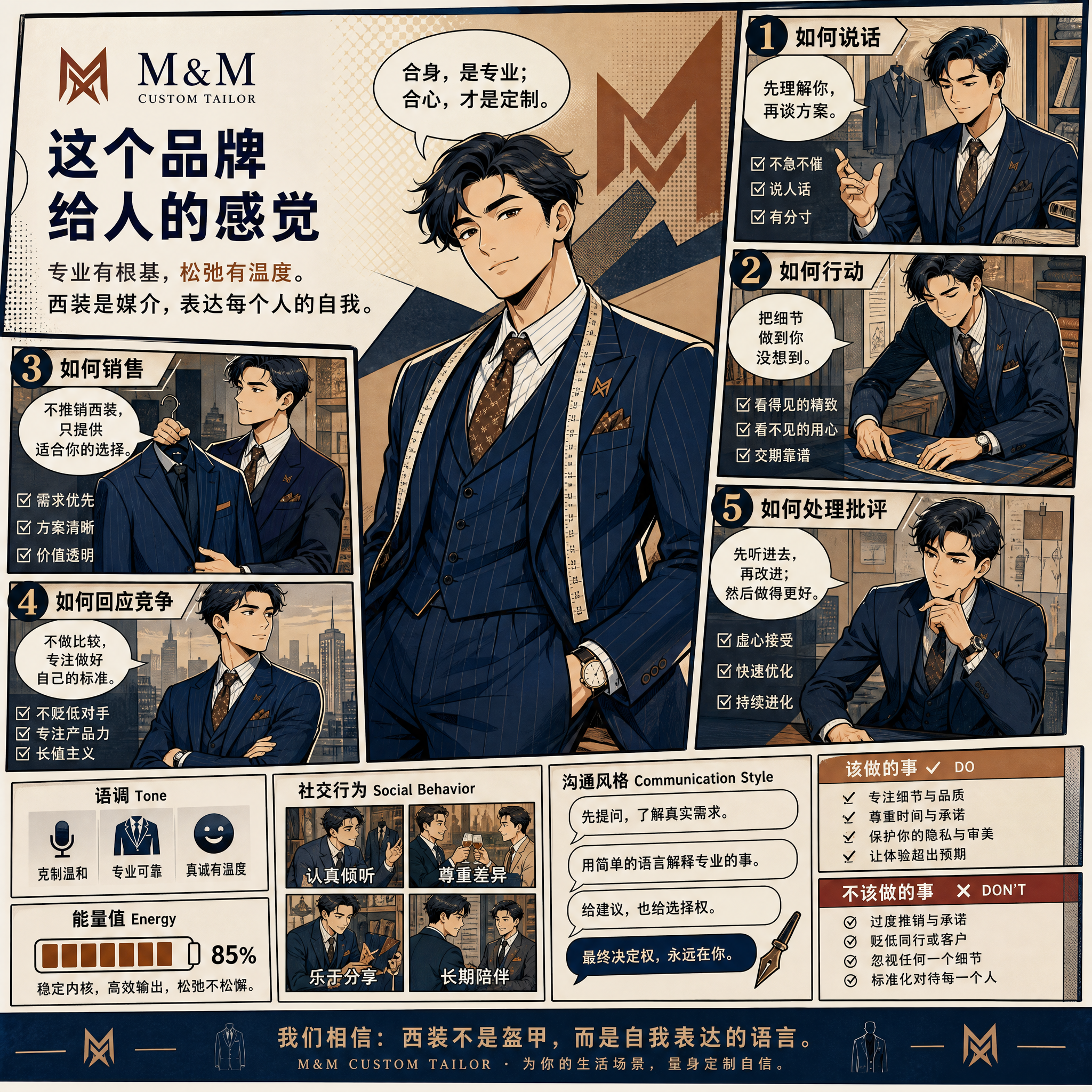 基于上传的现有标志与配色，生成一张漫画信息图：“这个品牌给人的感觉”。
目标：把品牌变成一个可感知的…