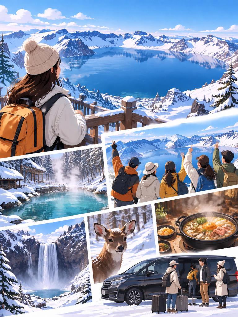 我在经营一家旅行社，帮我制作一套主题为「长白山旅游｜一对一定制旅行（2-8人）私家团」的社媒笔记，插…