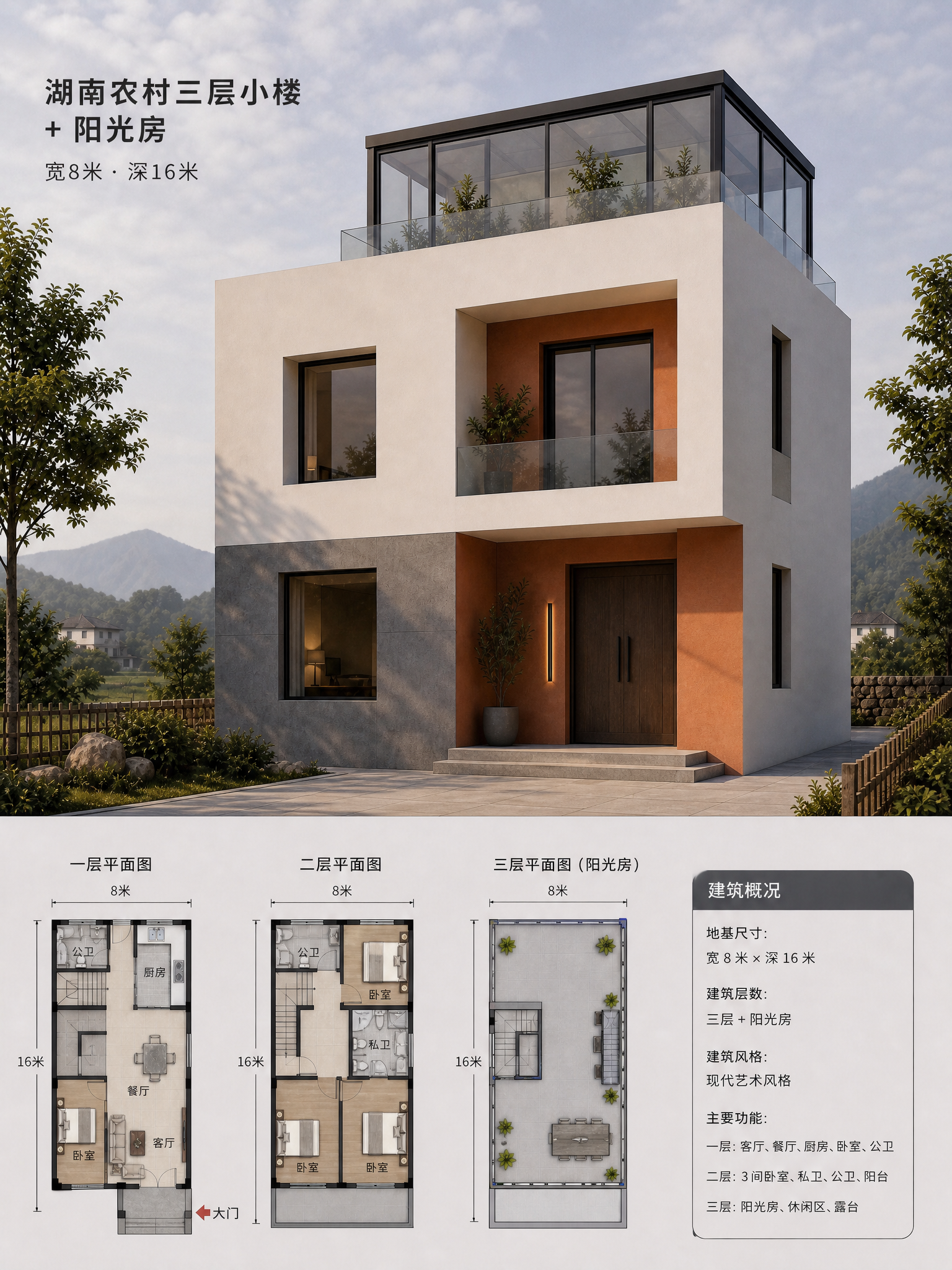 参考图2的建筑外观设计风格，减少建筑线条，使用大的块面设计；使用图1的一层平面图规划，二层的平面图规… (2)