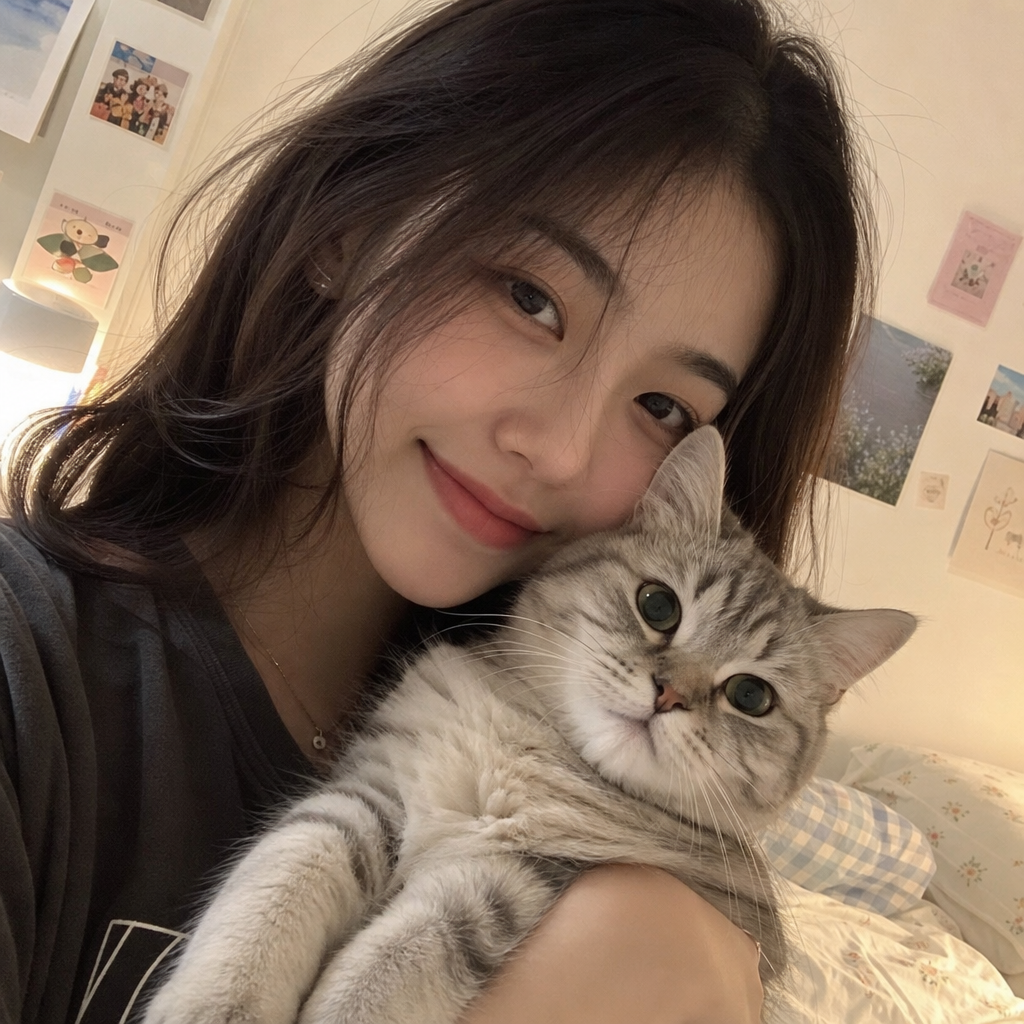 girl and cat