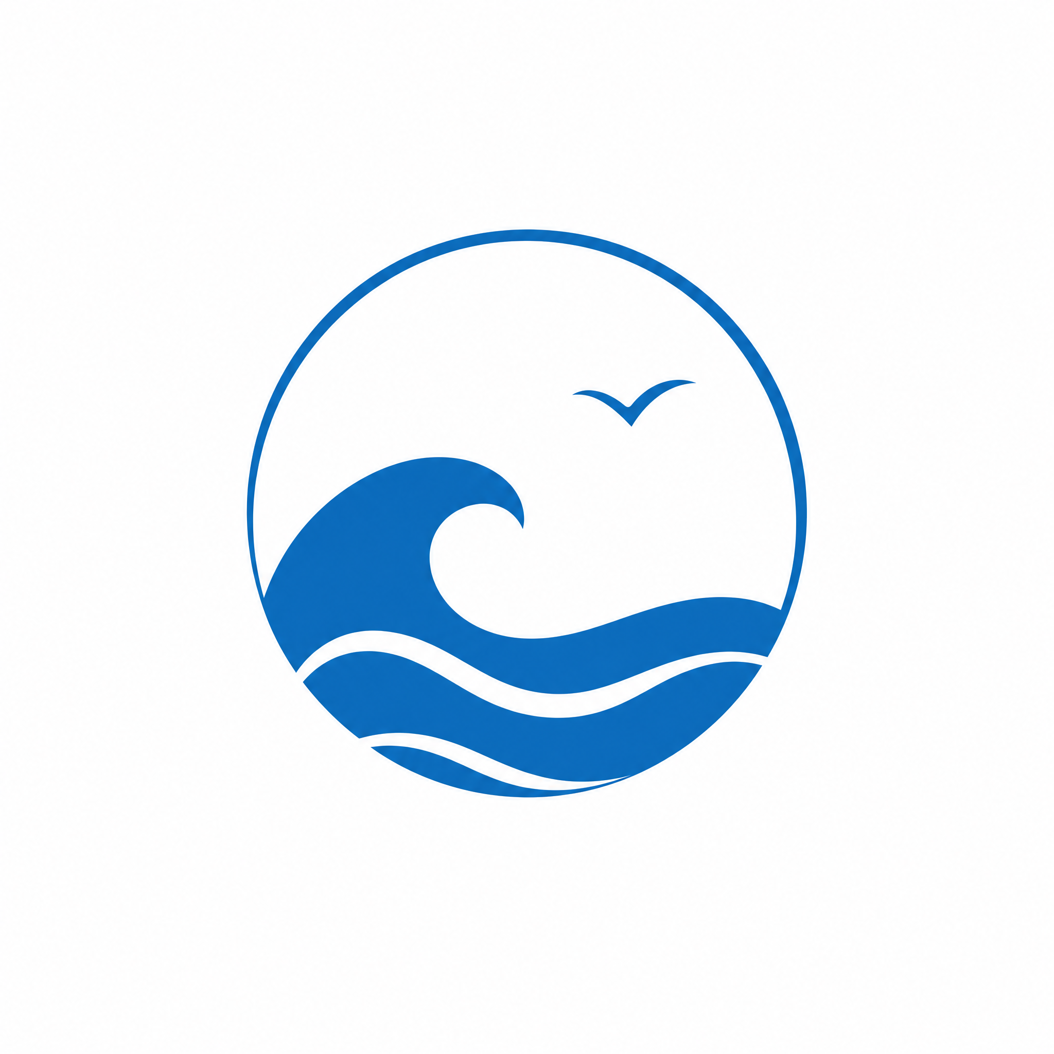 设计一个极简 logo，主体为海洋，配色蓝白，扁平化、矢量感、留白充足，适合品牌…